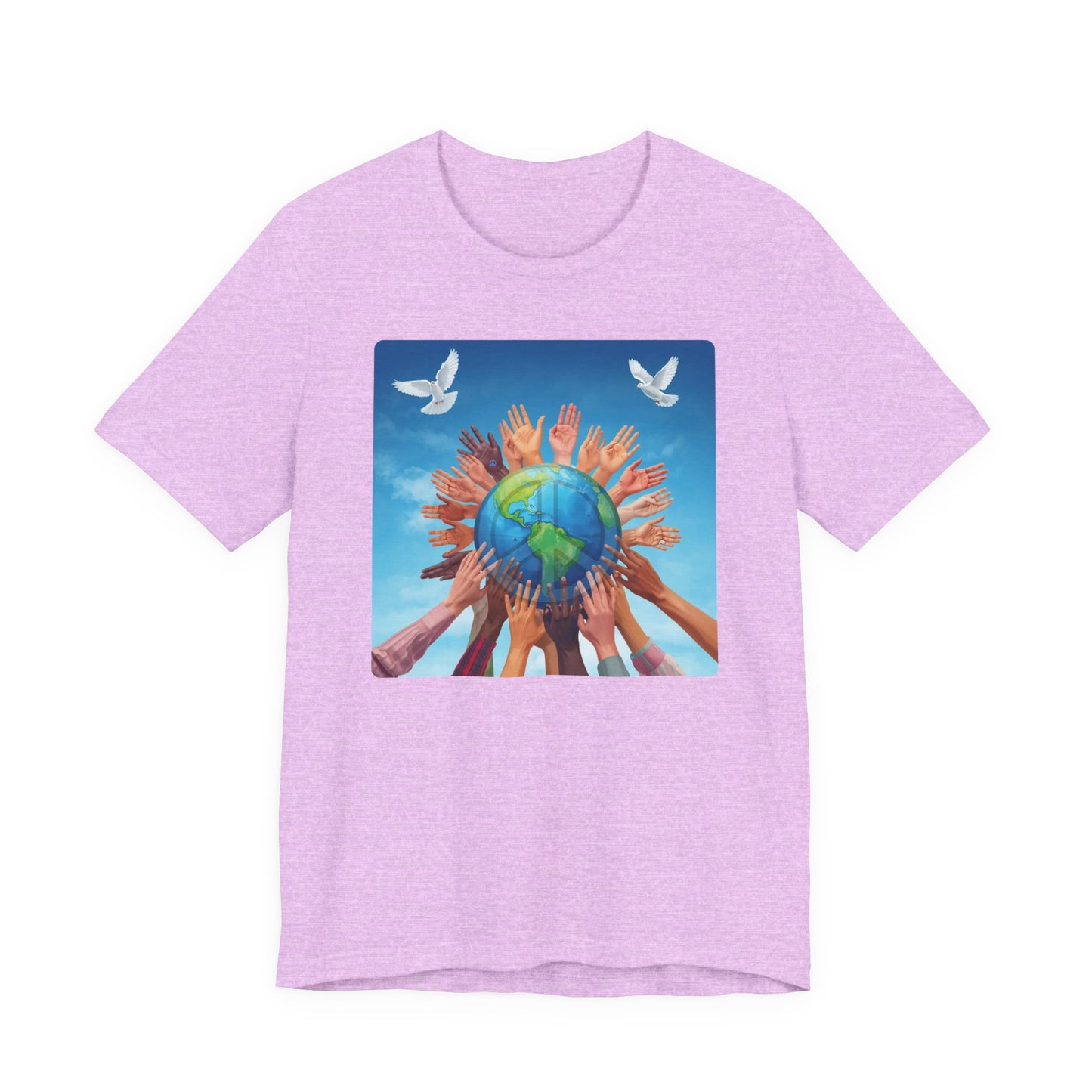 Earth Unity T-Shirt — Hands Raising Globe with Doves Eco Peace Tee