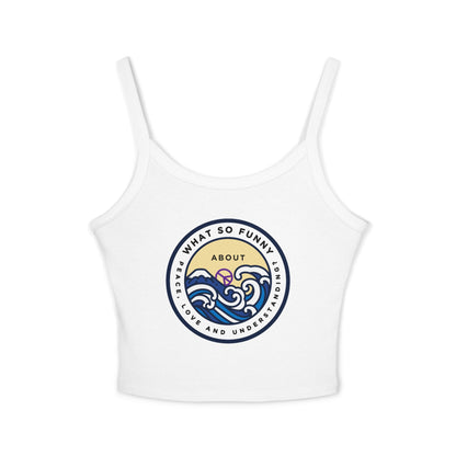Crop Tank Top — Retro Ocean Waves "So Funny About Feeling" Graphic