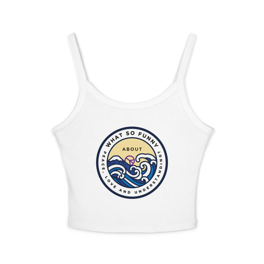 Crop Tank Top — Retro Ocean Waves "So Funny About Feeling" Graphic