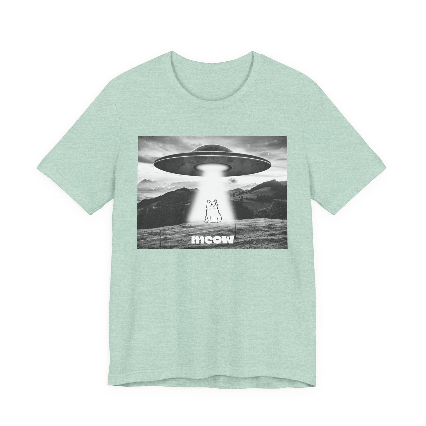 Funny Alien Cat Tee, Unisex Graphic T-Shirt, UFO Lover Gift, Cute Cat Shirt, Quirky Humor Tee, Perfect for Cat Lovers