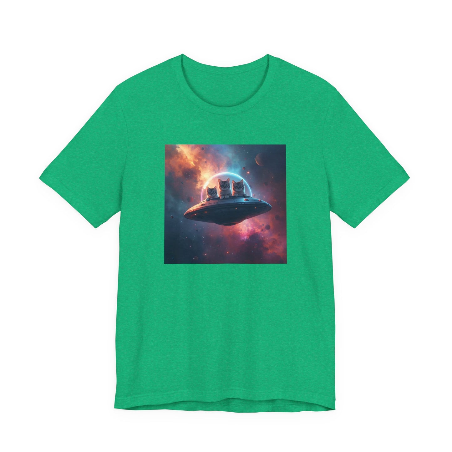 Alien cats UFO Spaceship T-Shirt — Cosmic Galaxy Abduction Tee