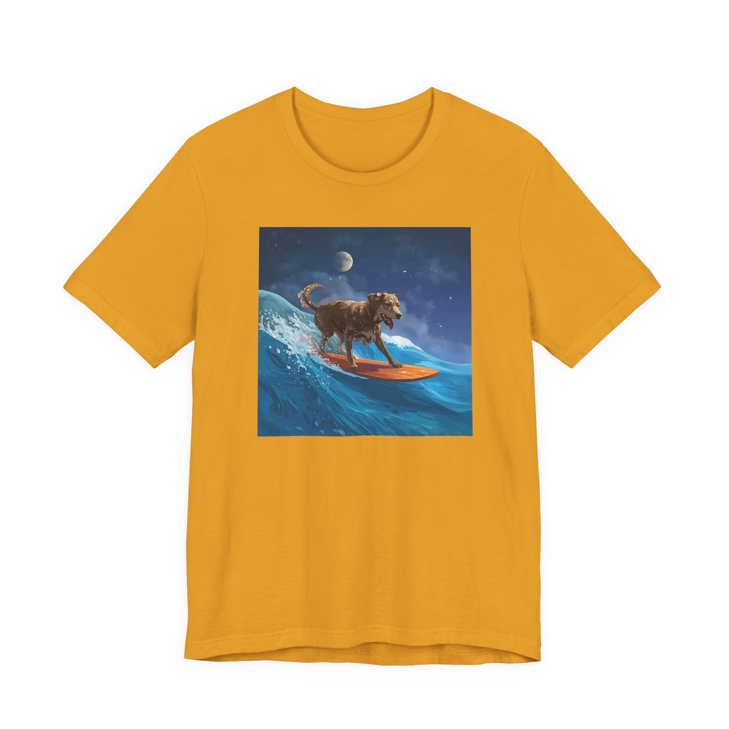 Surfing Dog T‑Shirt — Night Ocean Canine Surf Graphic Tee
