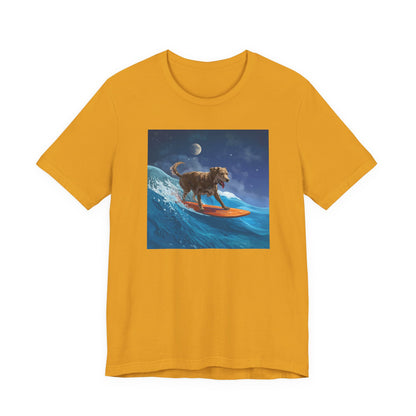 Surfing Dog T‑Shirt — Night Ocean Canine Surf Graphic Tee
