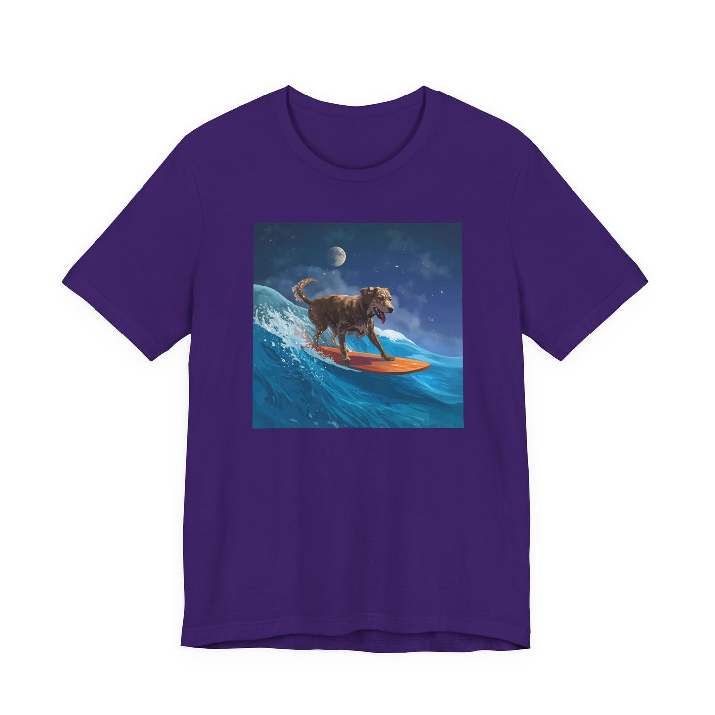 Surfing Dog T‑Shirt — Night Ocean Canine Surf Graphic Tee