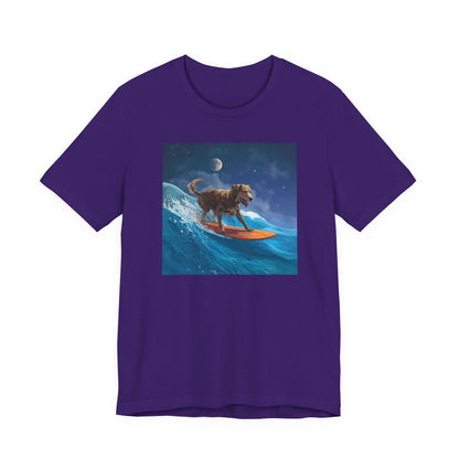 Surfing Dog T‑Shirt — Night Ocean Canine Surf Graphic Tee