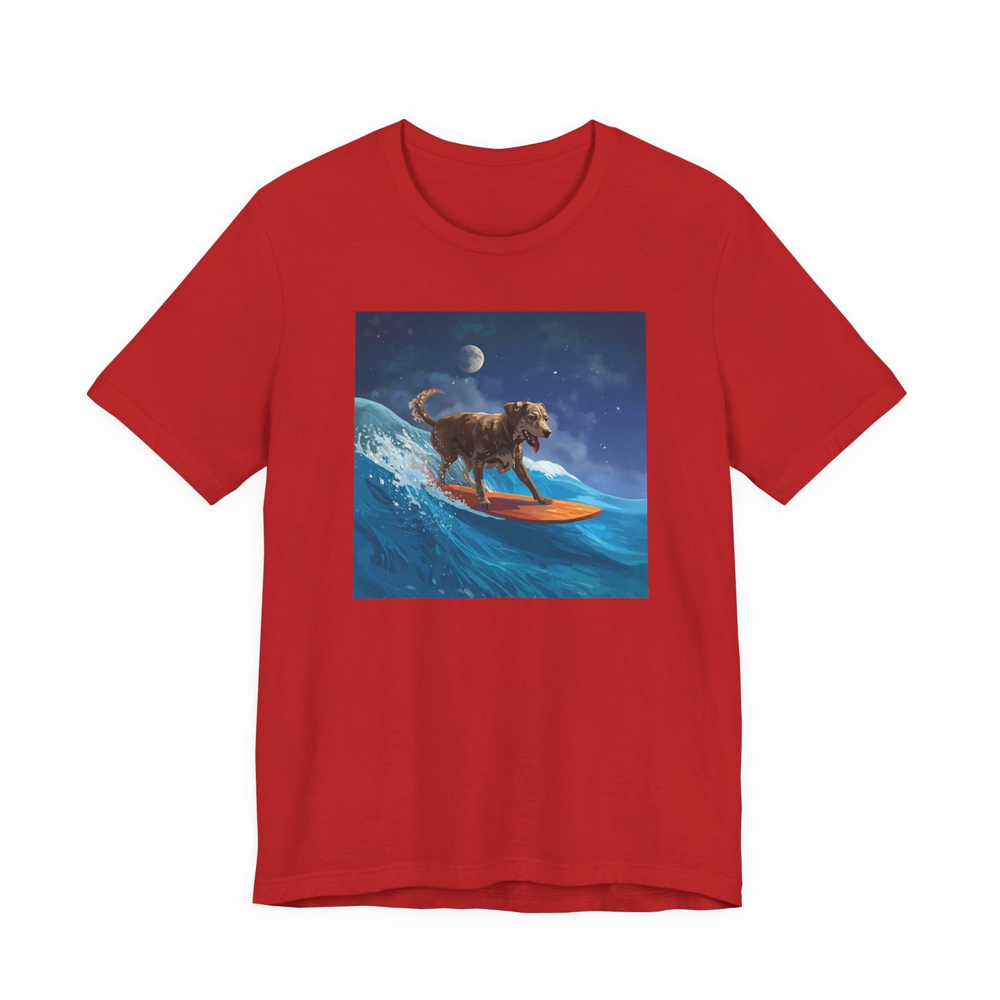 Surfing Dog T‑Shirt — Night Ocean Canine Surf Graphic Tee