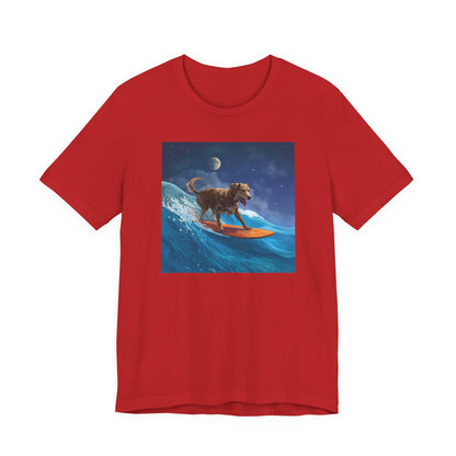 Surfing Dog T‑Shirt — Night Ocean Canine Surf Graphic Tee