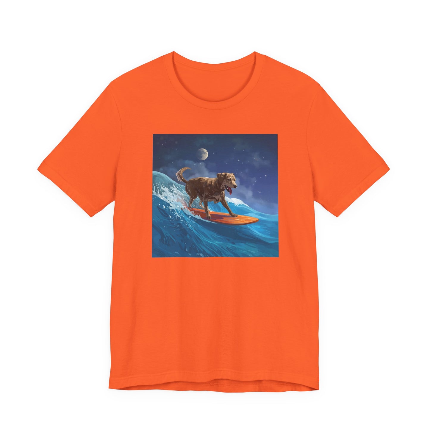 Surfing Dog T‑Shirt — Night Ocean Canine Surf Graphic Tee