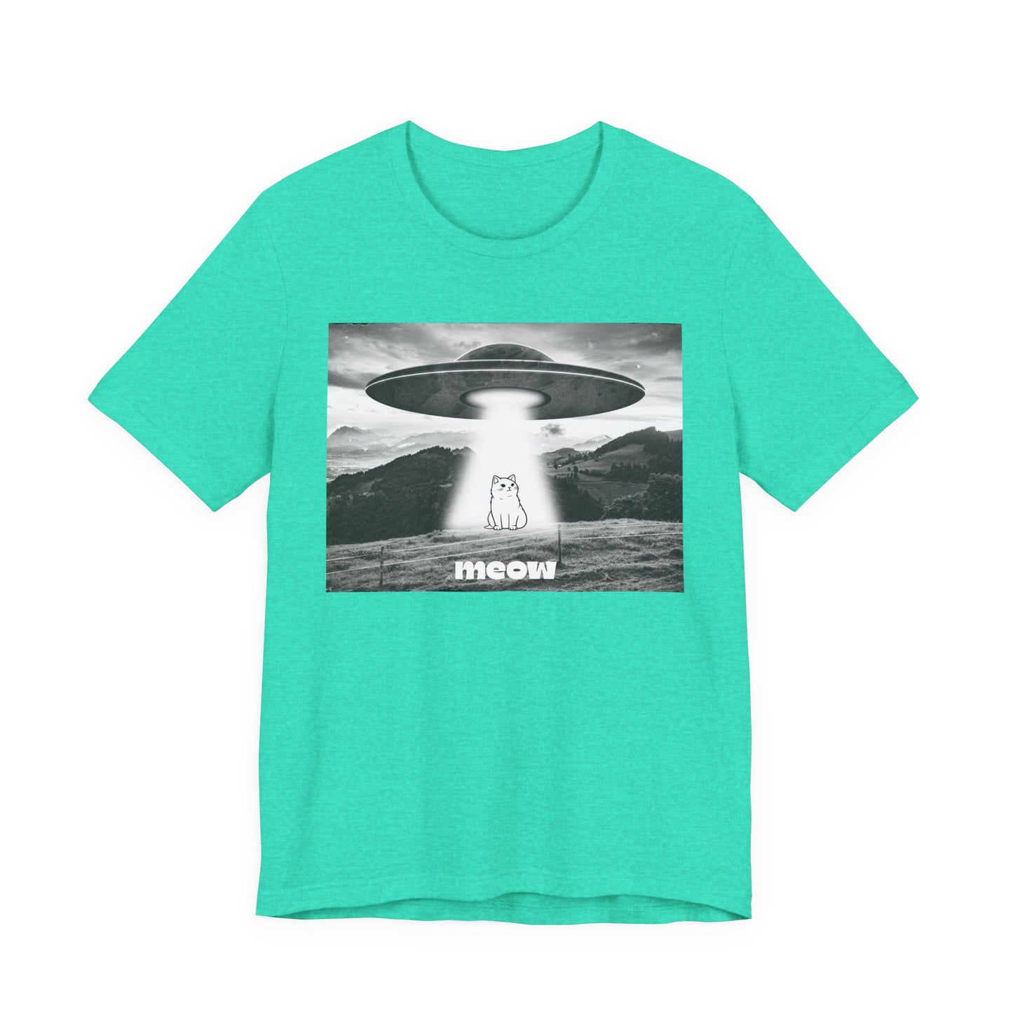 Funny Alien Cat Tee, Unisex Graphic T-Shirt, UFO Lover Gift, Cute Cat Shirt, Quirky Humor Tee, Perfect for Cat Lovers