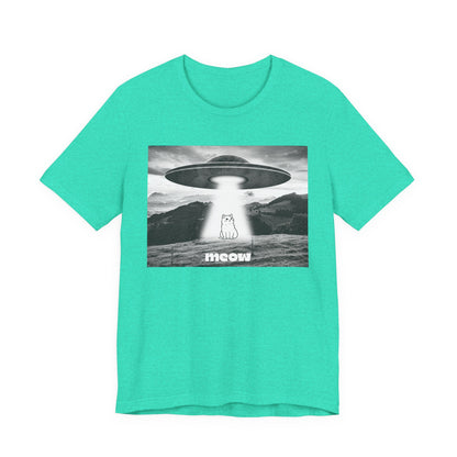 Funny Alien Cat Tee, Unisex Graphic T-Shirt, UFO Lover Gift, Cute Cat Shirt, Quirky Humor Tee, Perfect for Cat Lovers