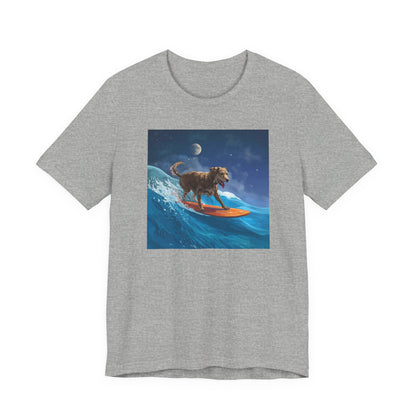 Surfing Dog T‑Shirt — Night Ocean Canine Surf Graphic Tee