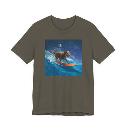 Surfing Dog T‑Shirt — Night Ocean Canine Surf Graphic Tee