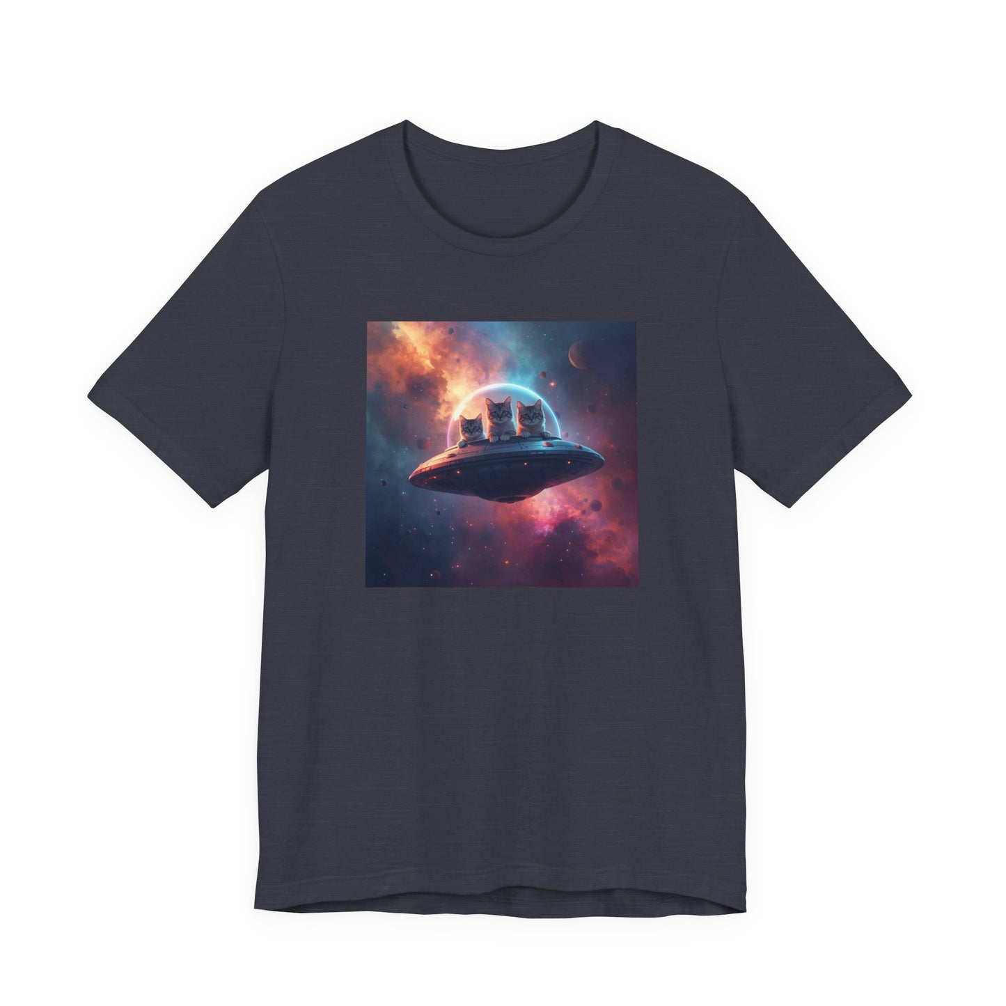 Alien cats UFO Spaceship T-Shirt — Cosmic Galaxy Abduction Tee