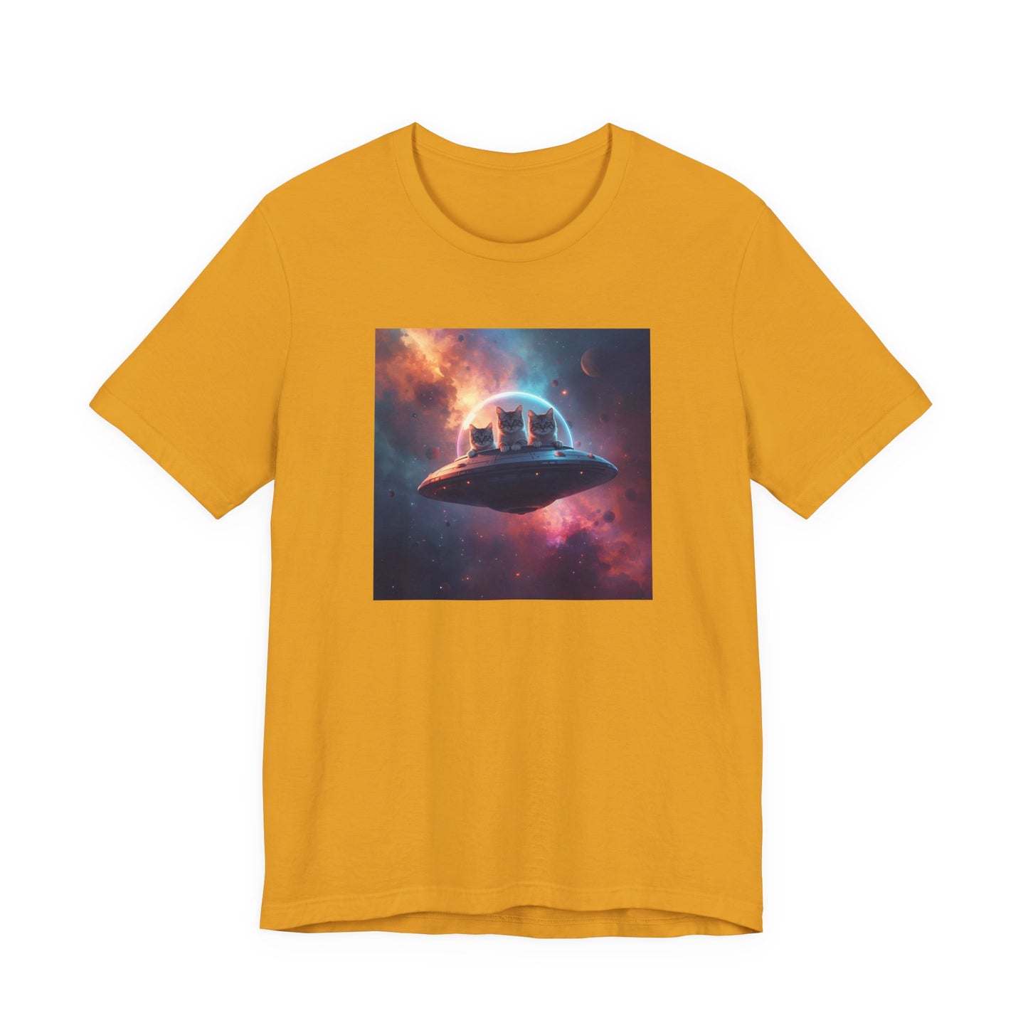 Alien cats UFO Spaceship T-Shirt — Cosmic Galaxy Abduction Tee