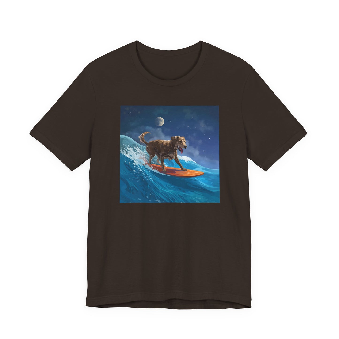 Surfing Dog T‑Shirt — Night Ocean Canine Surf Graphic Tee