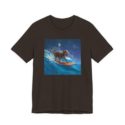 Surfing Dog T‑Shirt — Night Ocean Canine Surf Graphic Tee