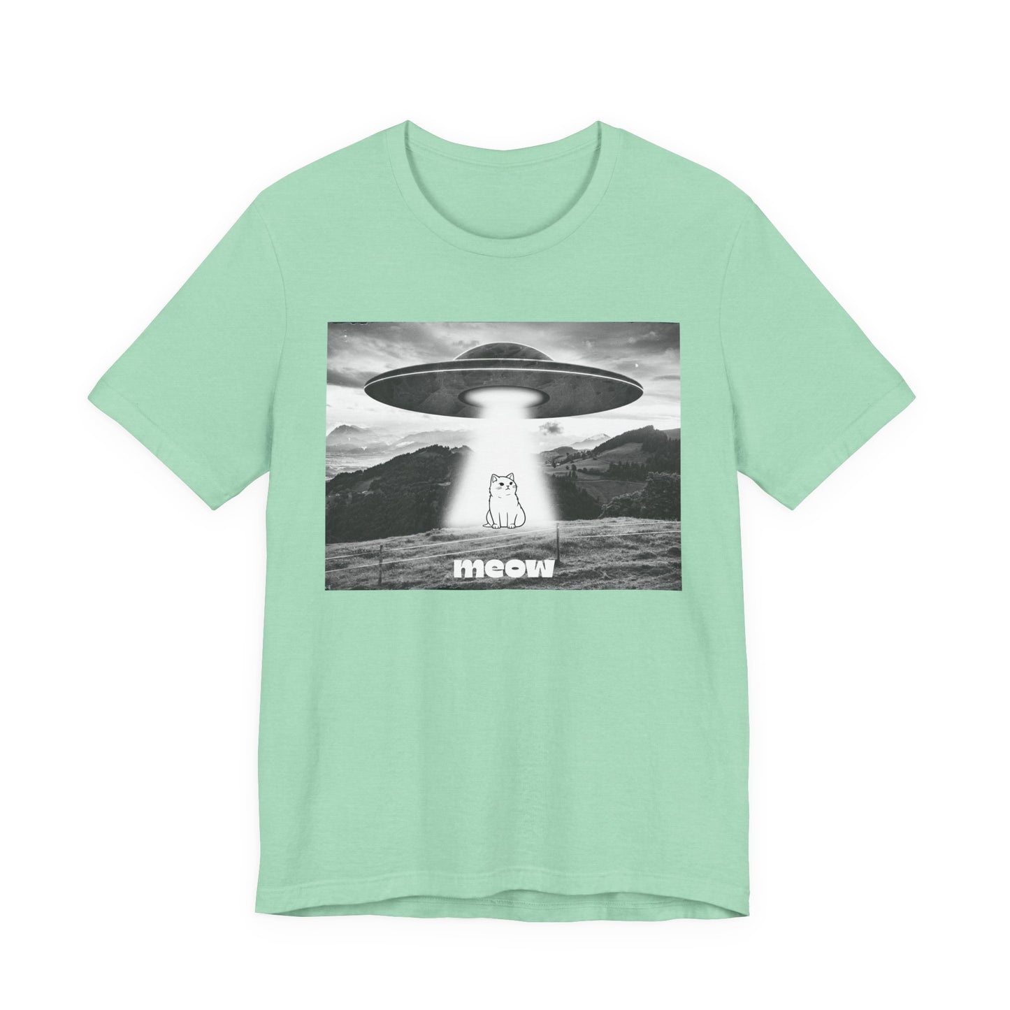 Funny Alien Cat Tee, Unisex Graphic T-Shirt, UFO Lover Gift, Cute Cat Shirt, Quirky Humor Tee, Perfect for Cat Lovers