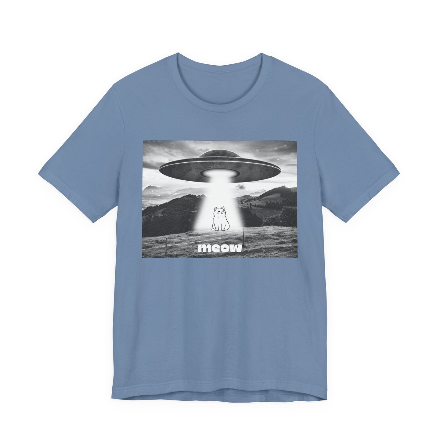 Funny Alien Cat Tee, Unisex Graphic T-Shirt, UFO Lover Gift, Cute Cat Shirt, Quirky Humor Tee, Perfect for Cat Lovers