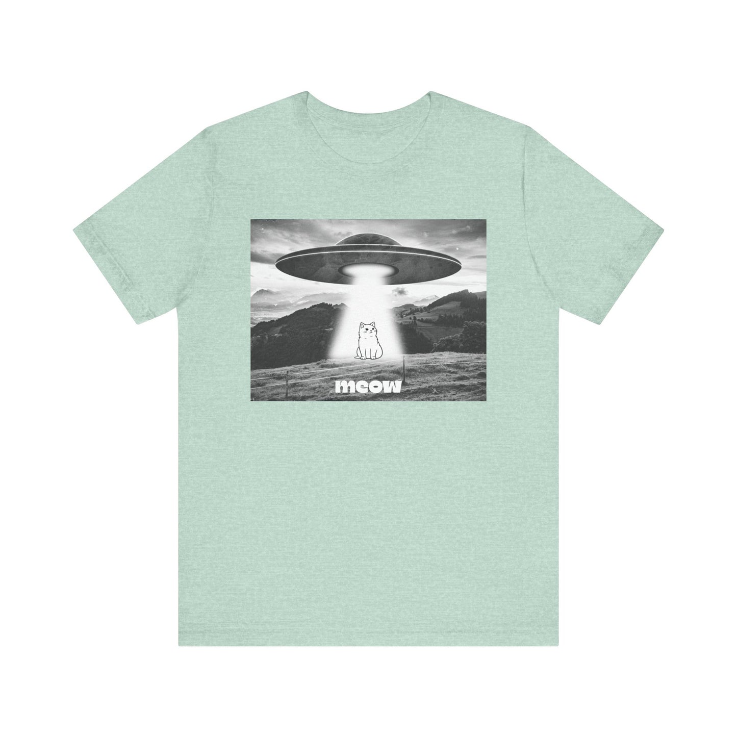 Funny Alien Cat Tee, Unisex Graphic T-Shirt, UFO Lover Gift, Cute Cat Shirt, Quirky Humor Tee, Perfect for Cat Lovers