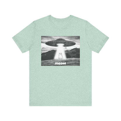 Funny Alien Cat Tee, Unisex Graphic T-Shirt, UFO Lover Gift, Cute Cat Shirt, Quirky Humor Tee, Perfect for Cat Lovers