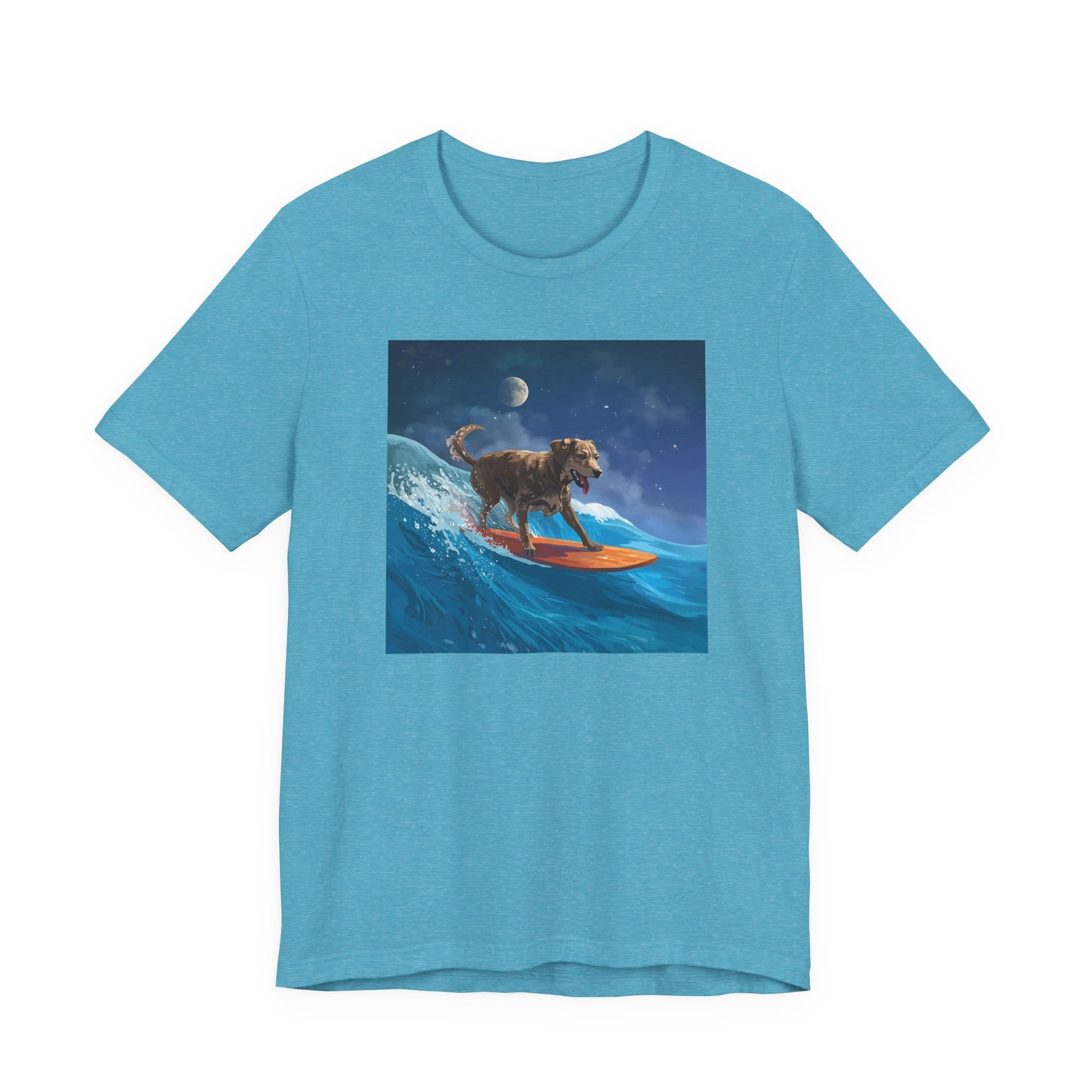 Surfing Dog T‑Shirt — Night Ocean Canine Surf Graphic Tee