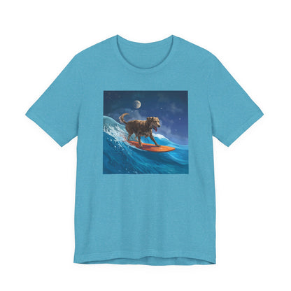 Surfing Dog T‑Shirt — Night Ocean Canine Surf Graphic Tee