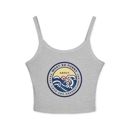 Crop Tank Top — Retro Ocean Waves "So Funny About Feeling" Graphic