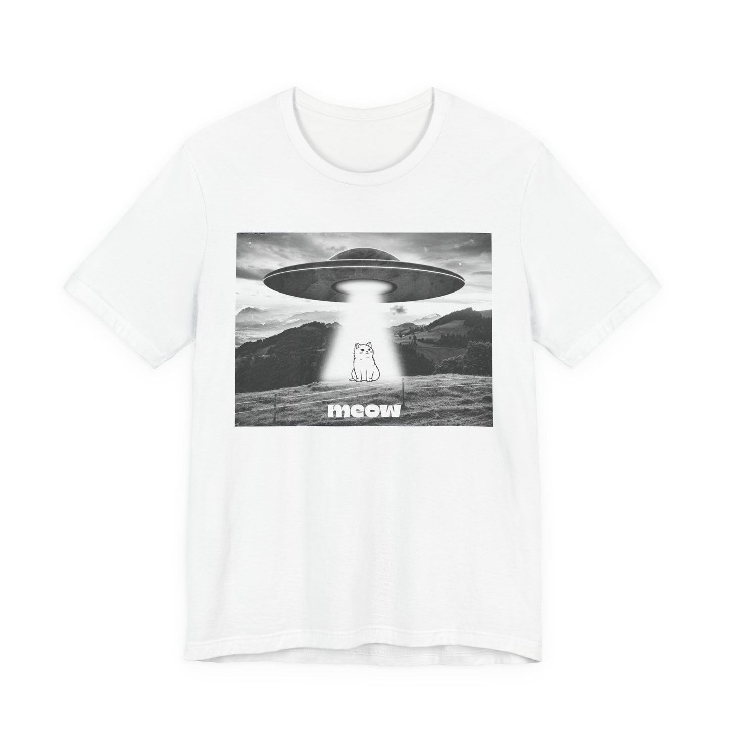 Funny Alien Cat Tee, Unisex Graphic T-Shirt, UFO Lover Gift, Cute Cat Shirt, Quirky Humor Tee, Perfect for Cat Lovers