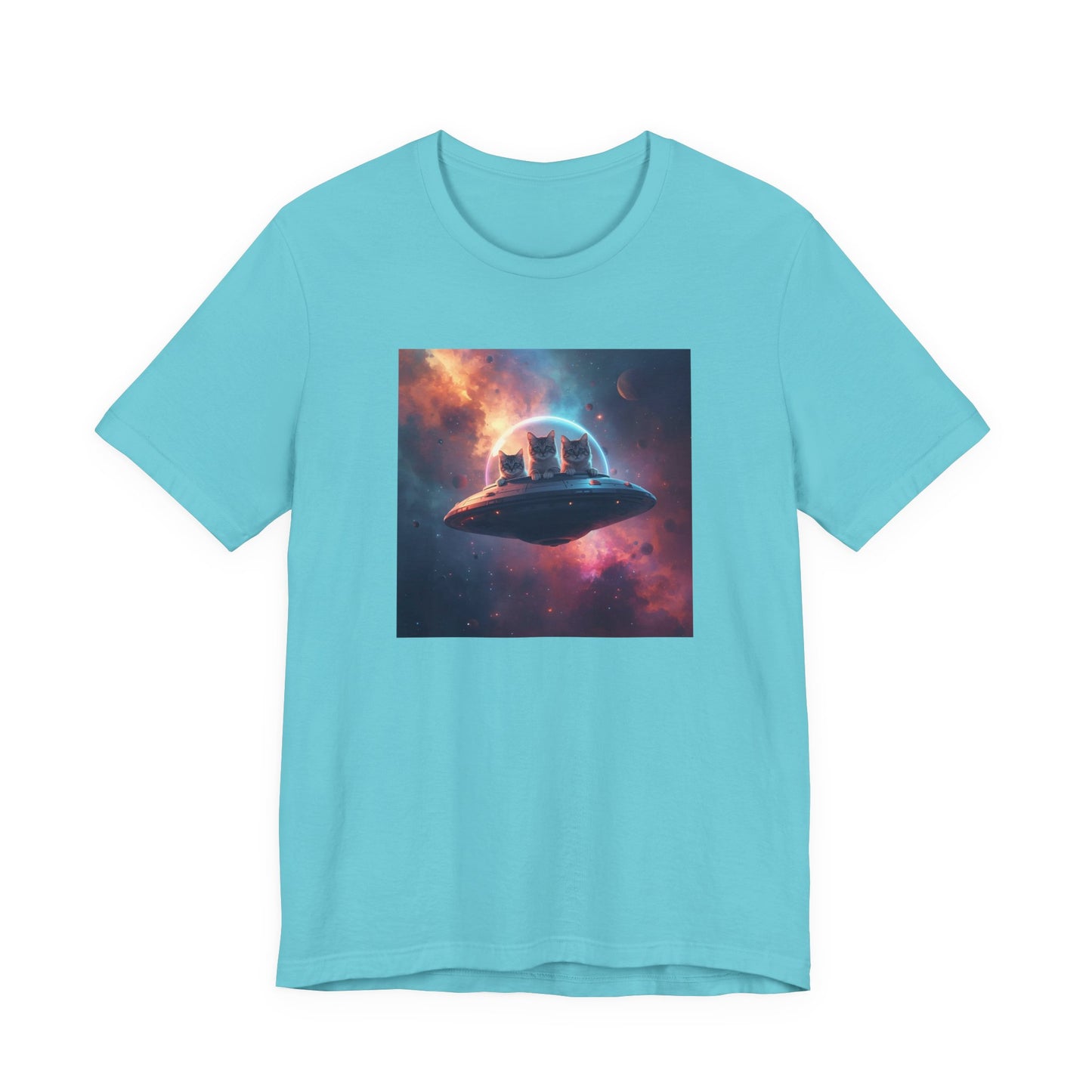 Alien cats UFO Spaceship T-Shirt — Cosmic Galaxy Abduction Tee