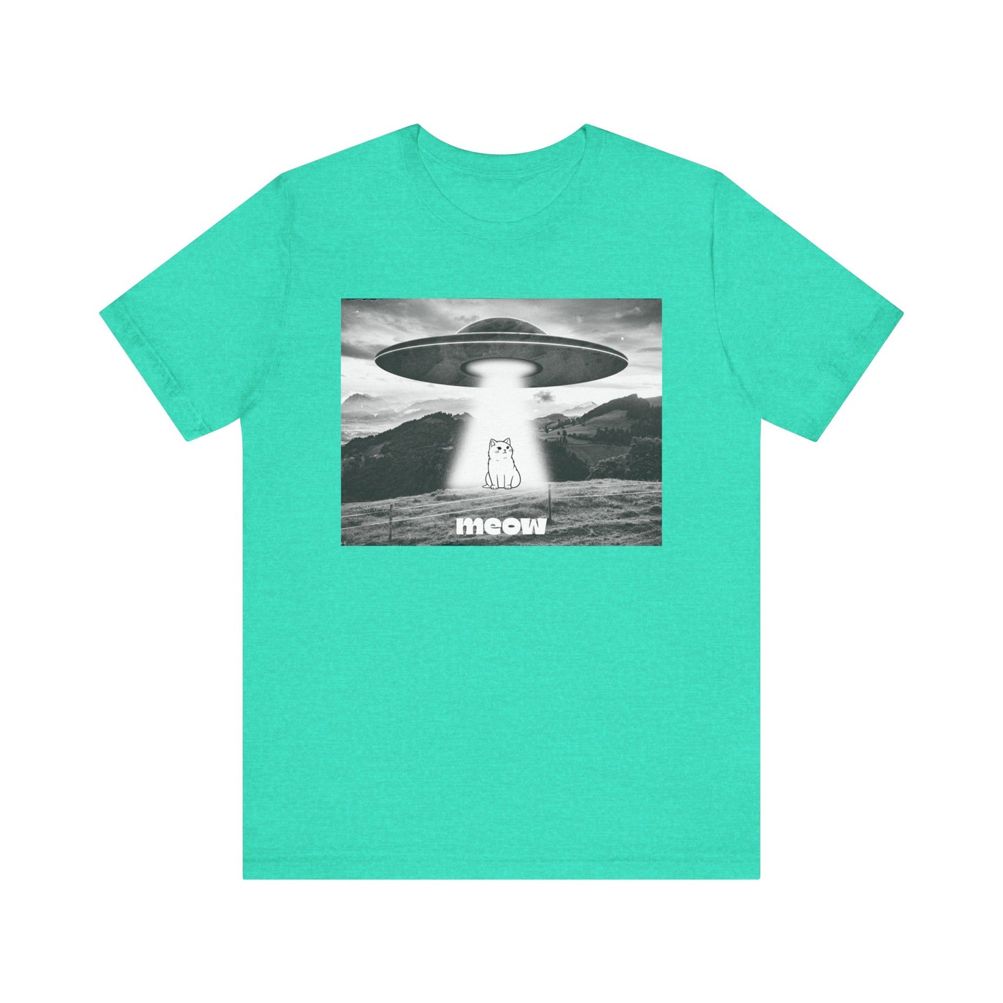 Funny Alien Cat Tee, Unisex Graphic T-Shirt, UFO Lover Gift, Cute Cat Shirt, Quirky Humor Tee, Perfect for Cat Lovers