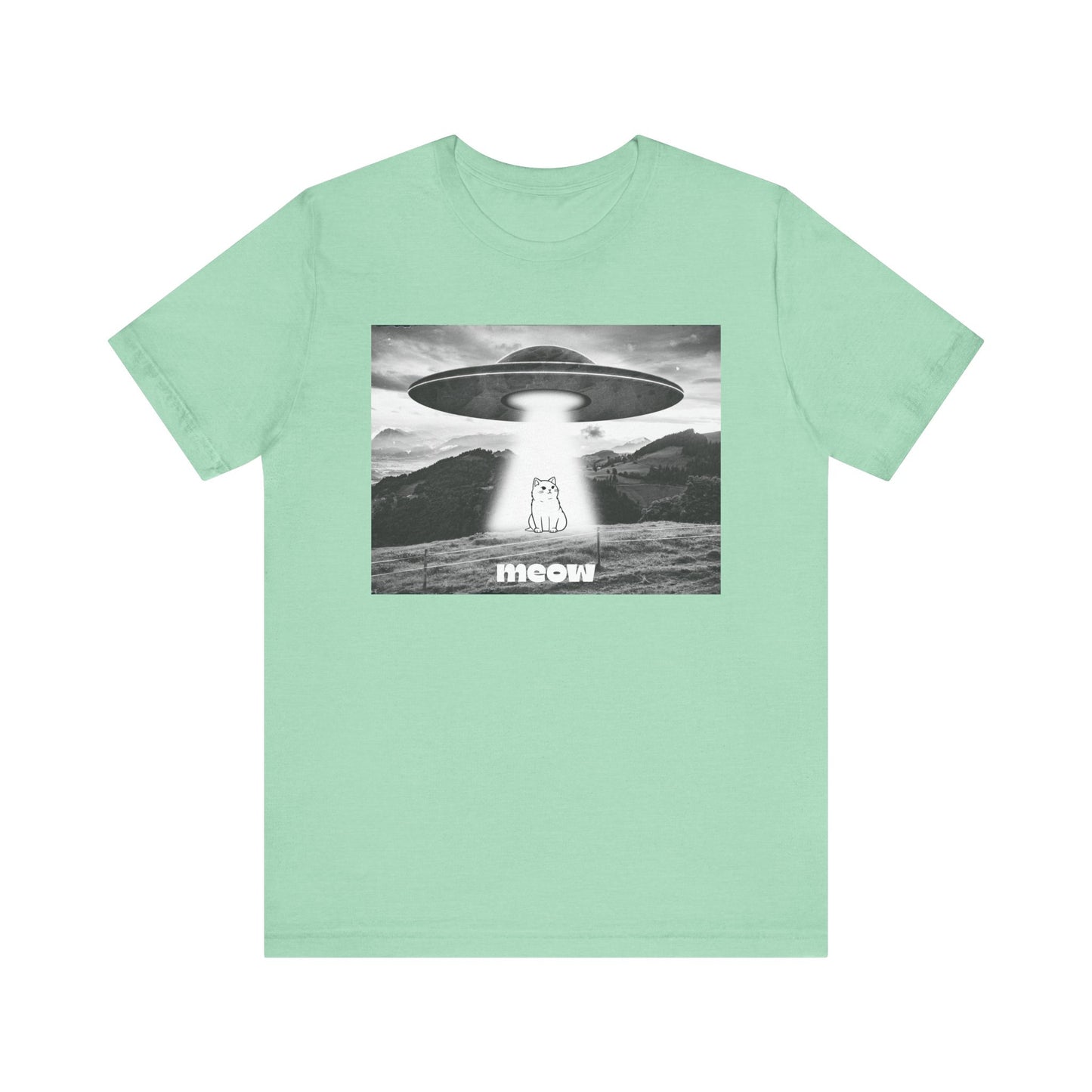 Funny Alien Cat Tee, Unisex Graphic T-Shirt, UFO Lover Gift, Cute Cat Shirt, Quirky Humor Tee, Perfect for Cat Lovers
