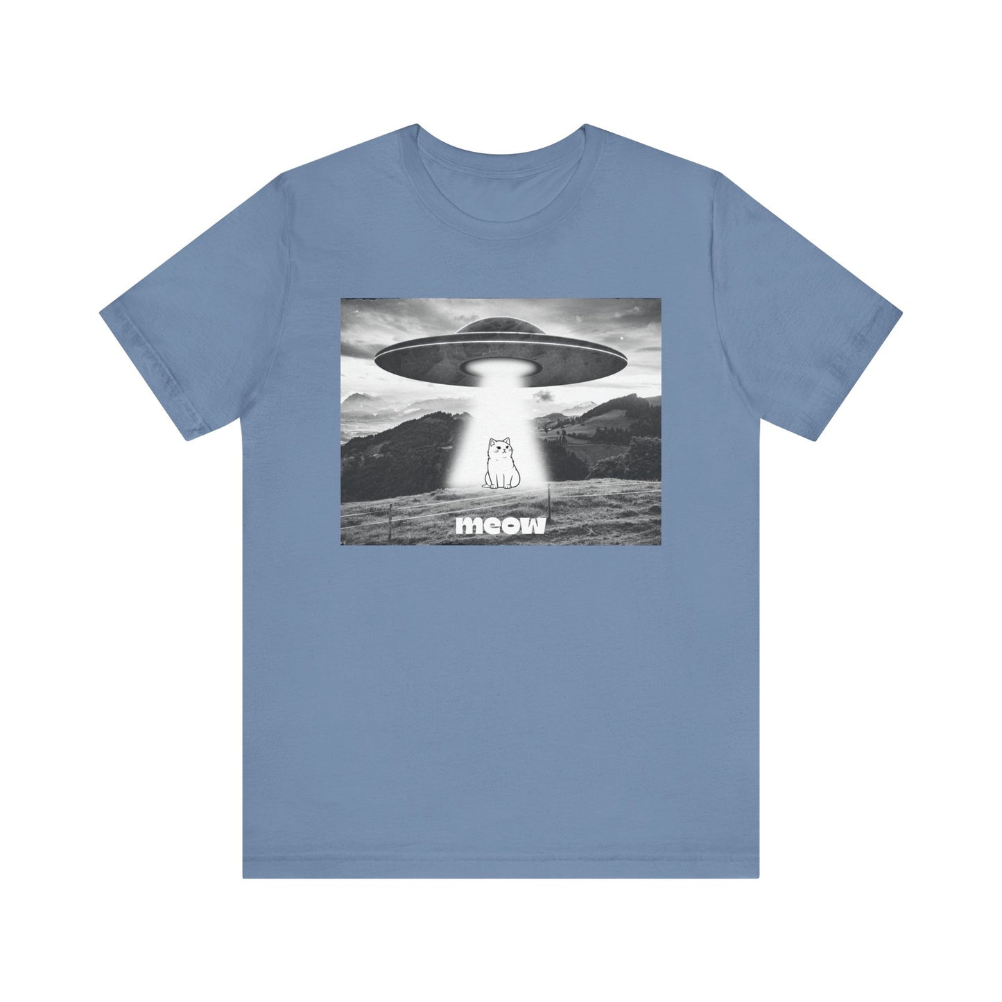 Funny Alien Cat Tee, Unisex Graphic T-Shirt, UFO Lover Gift, Cute Cat Shirt, Quirky Humor Tee, Perfect for Cat Lovers