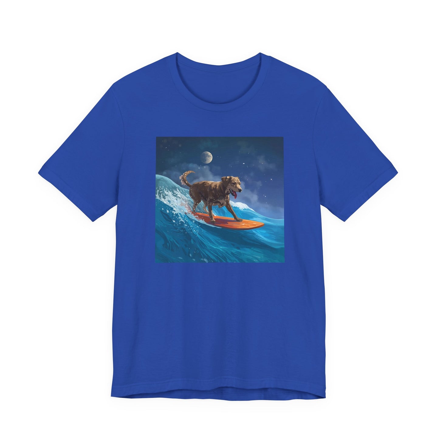 Surfing Dog T‑Shirt — Night Ocean Canine Surf Graphic Tee