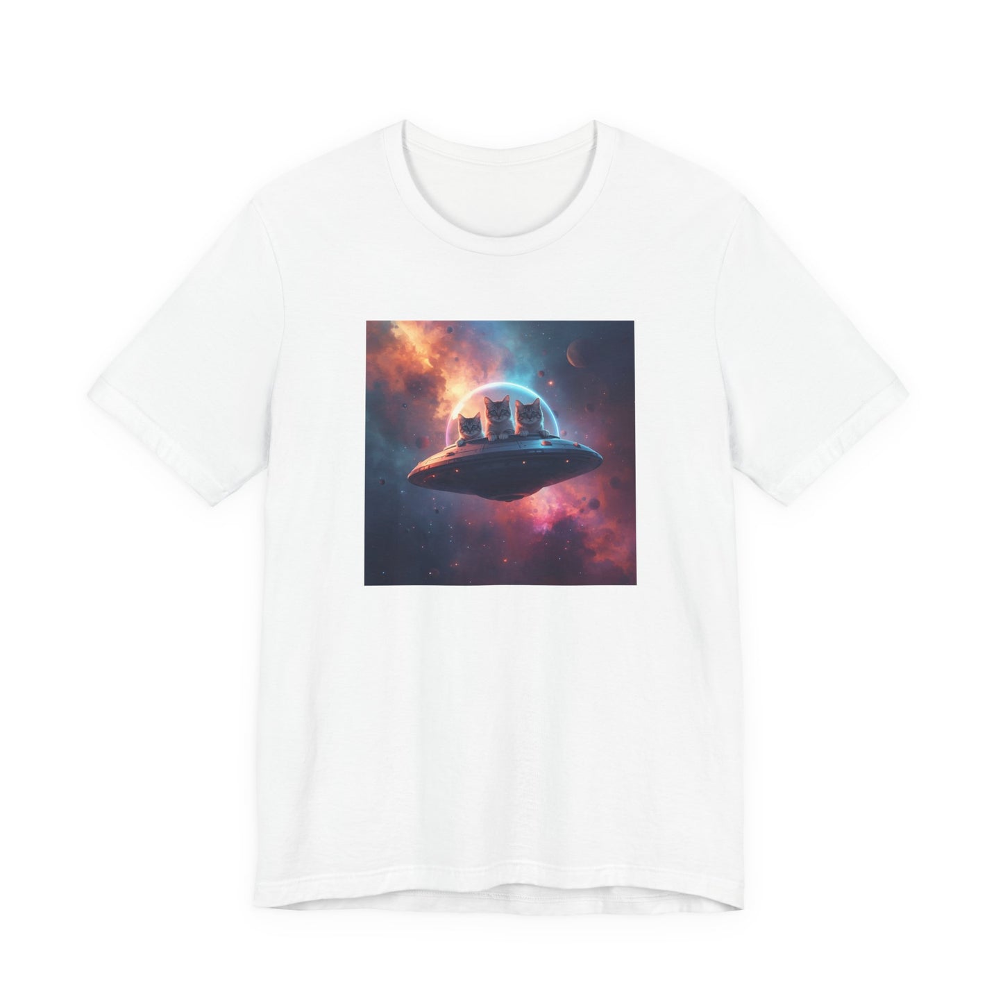 Alien cats UFO Spaceship T-Shirt — Cosmic Galaxy Abduction Tee