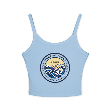 Crop Tank Top — Retro Ocean Waves "So Funny About Feeling" Graphic