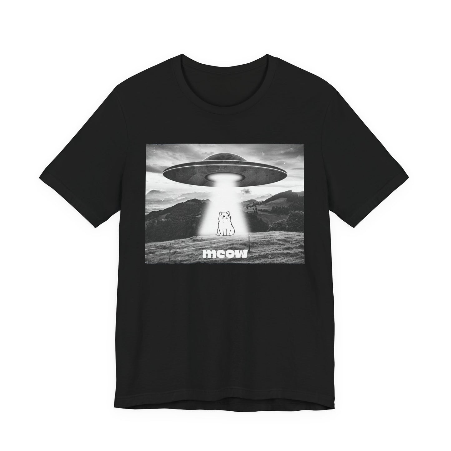 Funny Alien Cat Tee, Unisex Graphic T-Shirt, UFO Lover Gift, Cute Cat Shirt, Quirky Humor Tee, Perfect for Cat Lovers