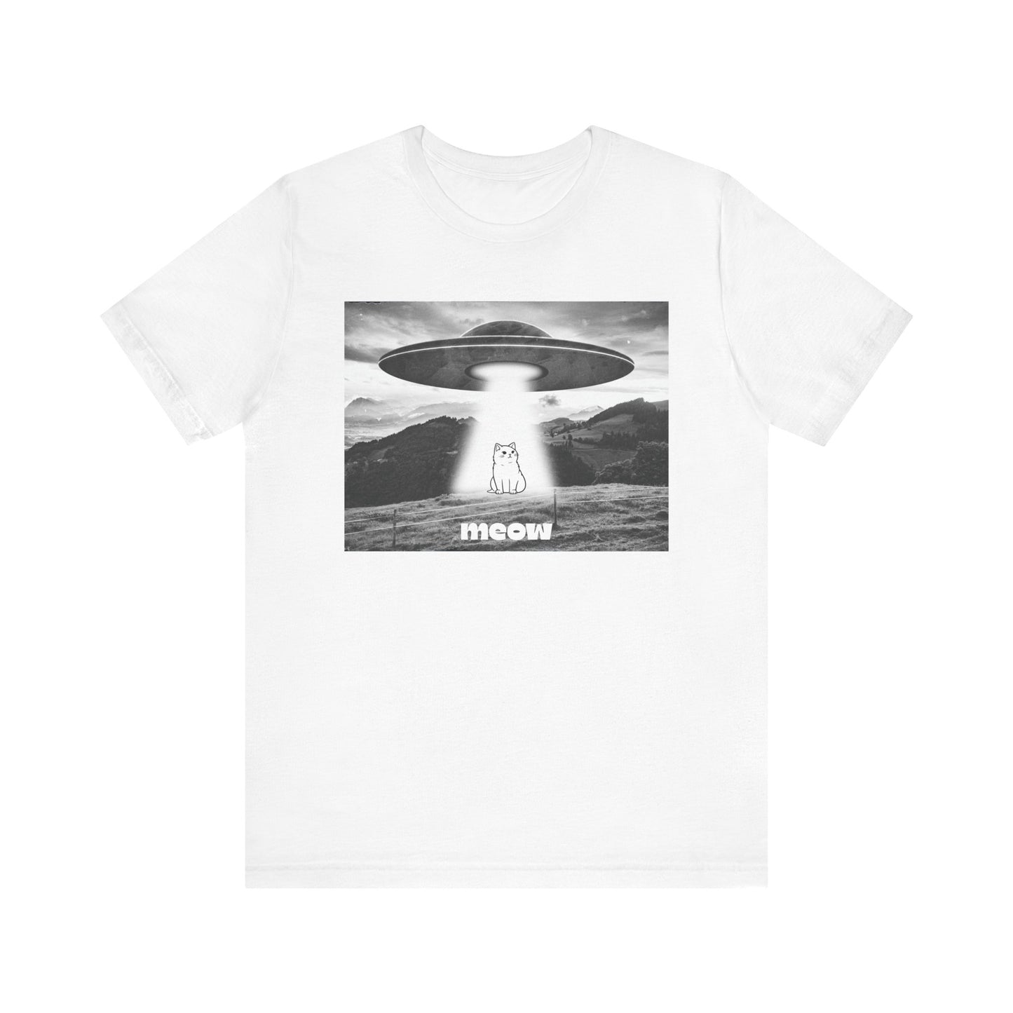 Funny Alien Cat Tee, Unisex Graphic T-Shirt, UFO Lover Gift, Cute Cat Shirt, Quirky Humor Tee, Perfect for Cat Lovers