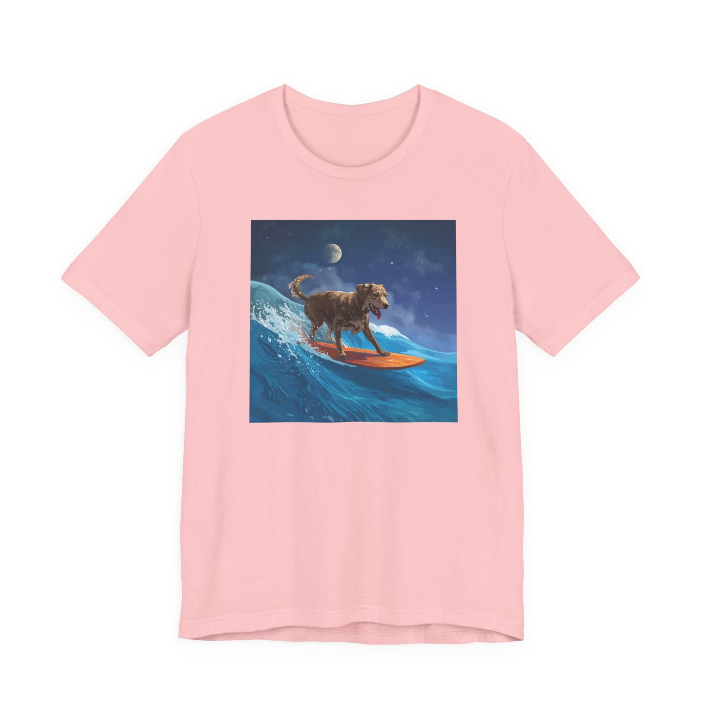 Surfing Dog T‑Shirt — Night Ocean Canine Surf Graphic Tee