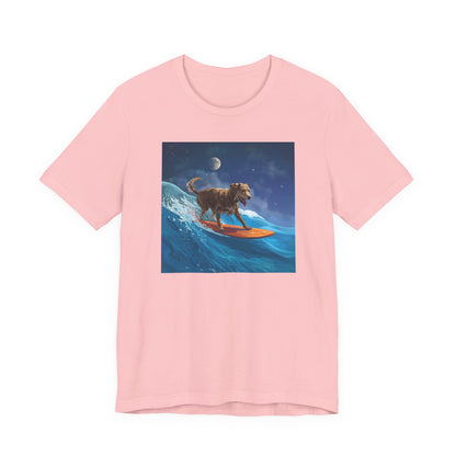 Surfing Dog T‑Shirt — Night Ocean Canine Surf Graphic Tee